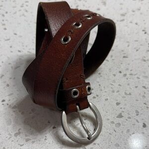 Rolf’s Distressed Brown Leather Belt /Silver Buckle grommets western  M?‎